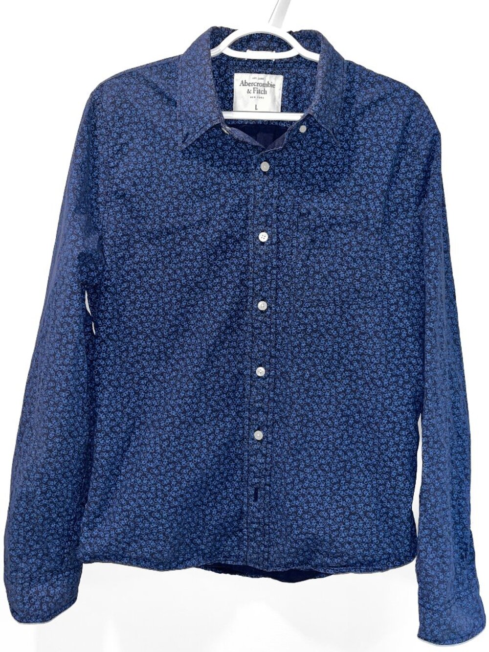 Abercrombie & Fitch Navy Blue Bicycle Pattern Shirt Size L Muscle Fit